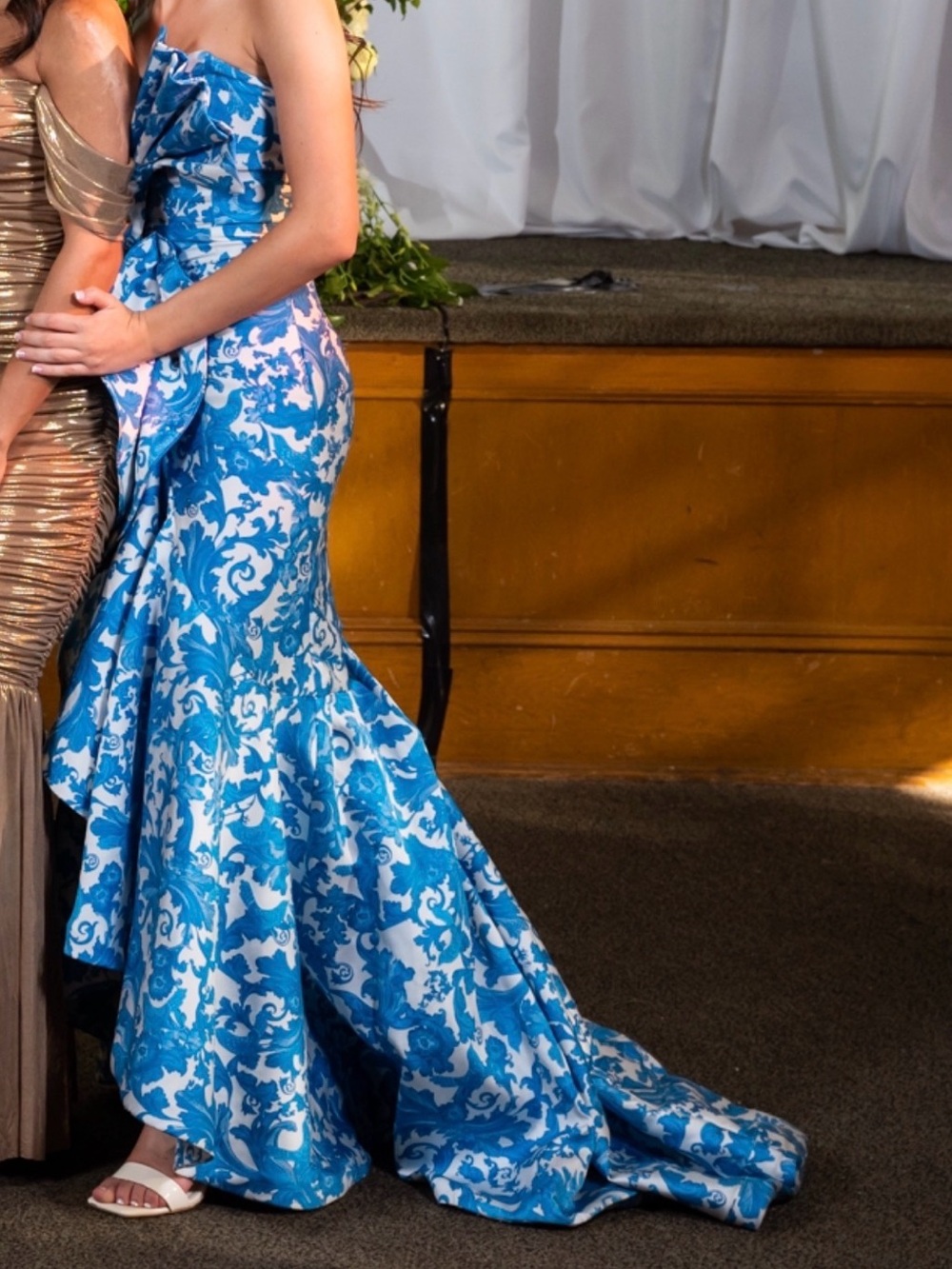Strapless Blue Floral Maxi Dress